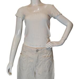 Brandy Melville White Ribbed Lace Trim Baby Tee Top